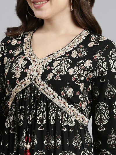 Neeru's Black Straight Casual Printed Dress