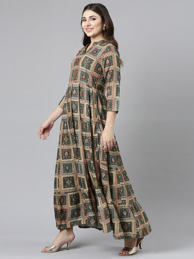 Neeru's Olive Straight Casual Printed Gown