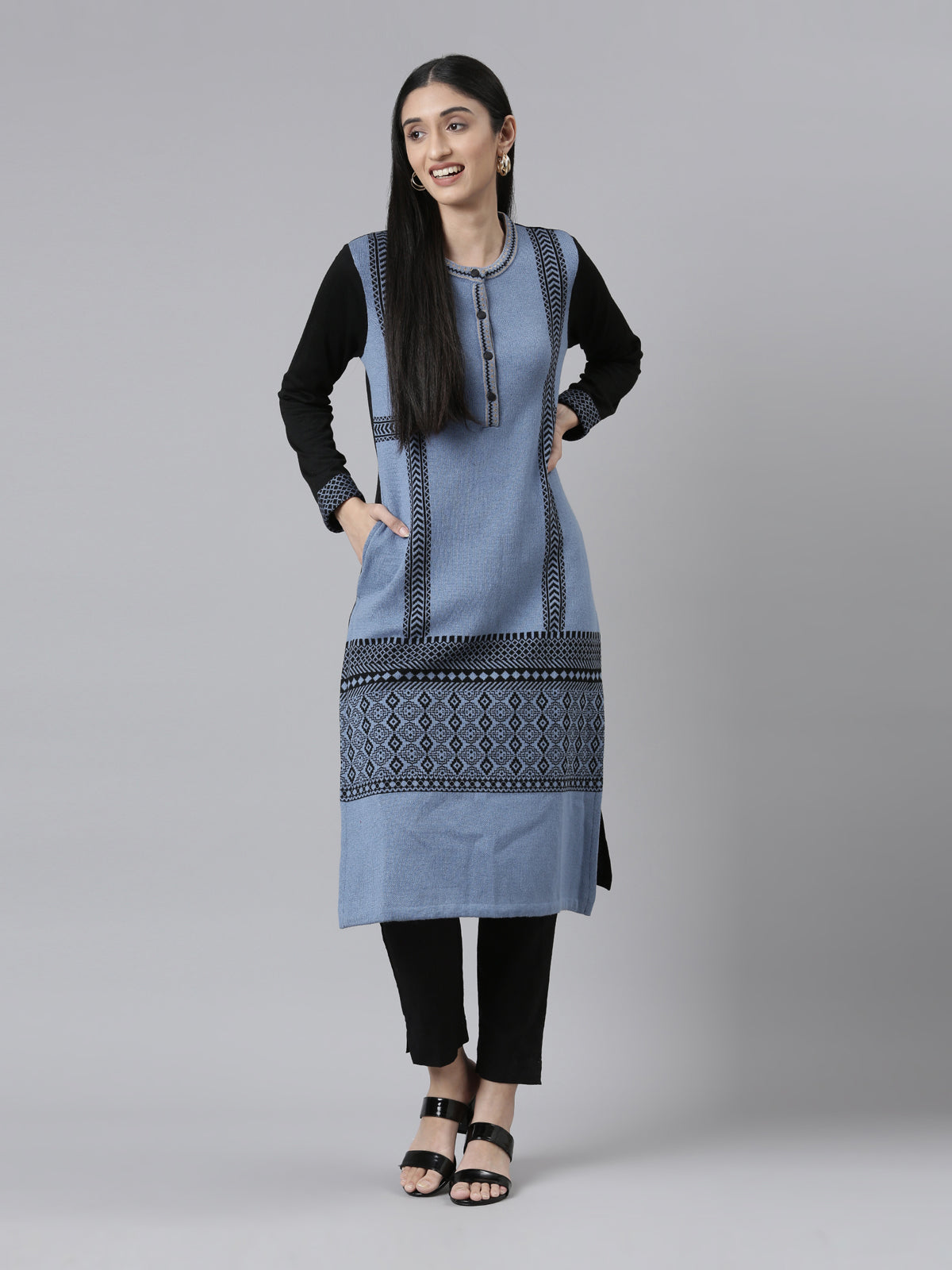 Neeru's Winter Wear Woven Design Acrylic Kurta For Women