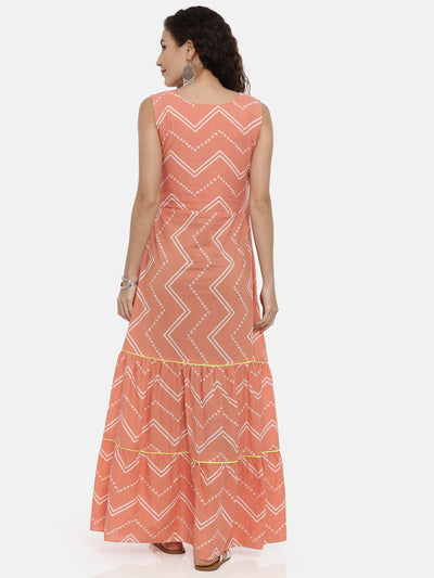 Neerus Women Coral Chevron Printed Anarkali Kurta