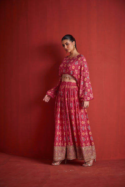 Neeru's Womens Rani Color Crepe Fabric Fusion Set