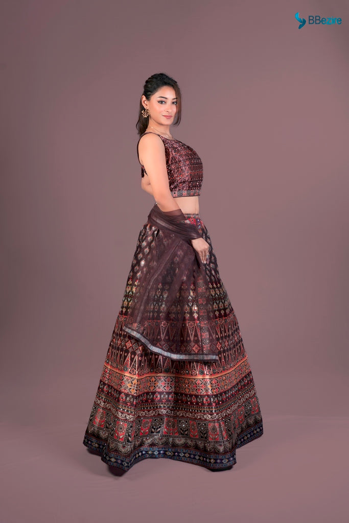 Neeru'S Brown Color Printed Ghagra Set