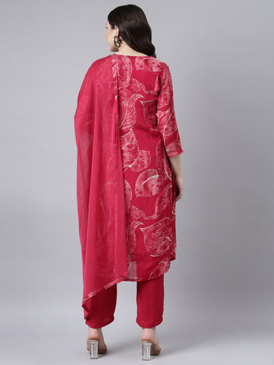 Neerus Pink Regular Straight Animal Kurta And Trousers With Dupatta