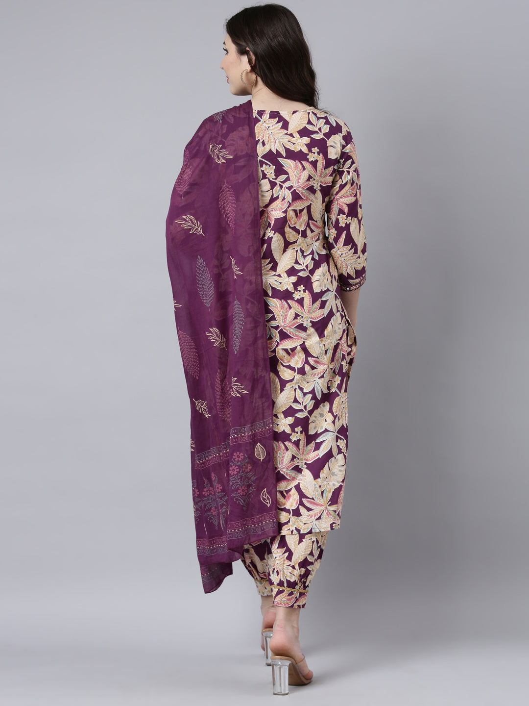 Neerus Purple Regular Straight Floral Kurta And Salwar With Dupatta