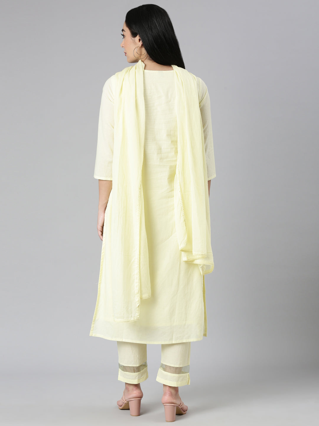 Neerus yellow Regular Straight Solid Kurta and Trousers With Dupatta