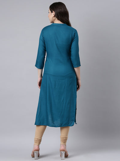 Neerus Blue Regular Straight Solid Kurtas