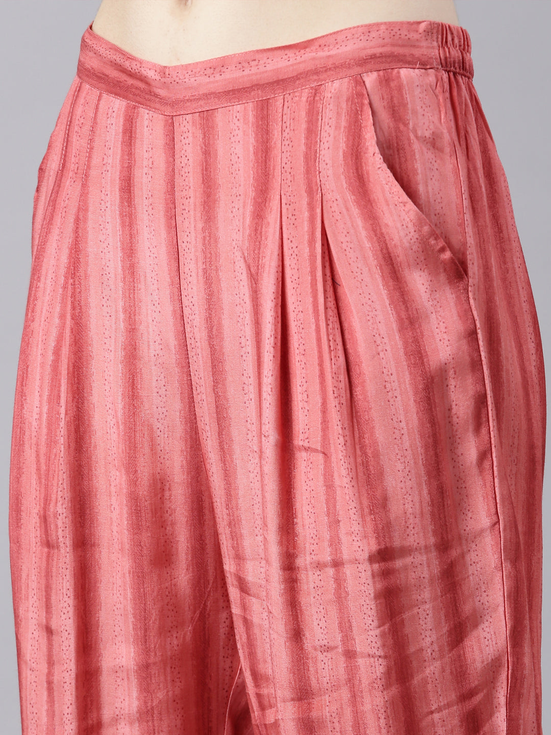 Neerus Coral Panelled Straight Kurta and Trousers