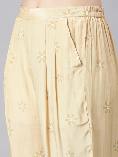 Neerus Yellow Panelled Straight Kurta and Trousers