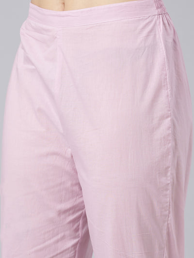 Neerus Pink Panelled Straight Yoke Design Kurta And Trousers With Dupatta