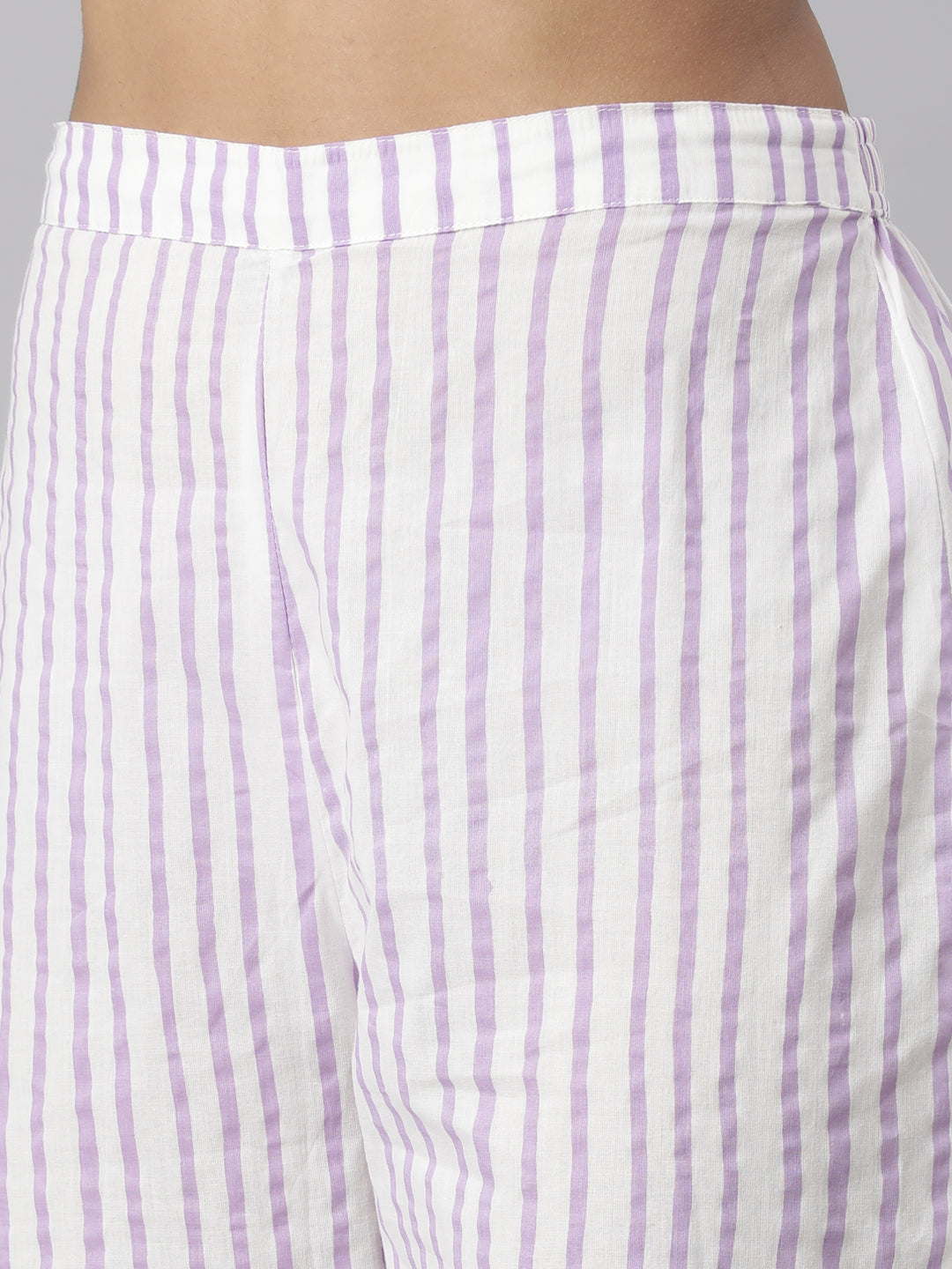 Neerus Purple Panelled Straight Printed Kurta And Trousers With Dupatta