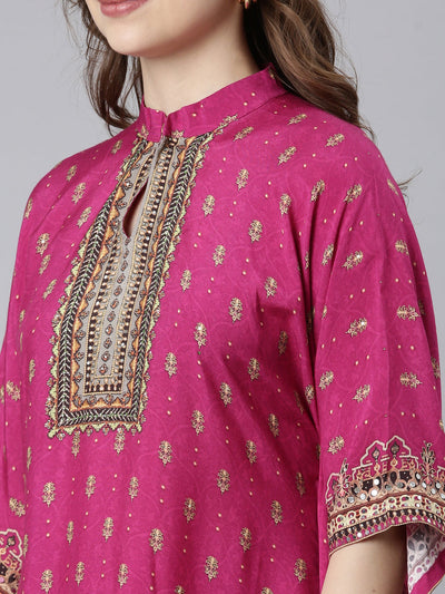 Neerus Magenta Panelled Straight Floral Kurta And Palazzos