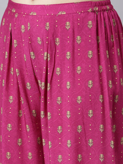 Neerus Magenta Panelled Straight Floral Kurta And Palazzos