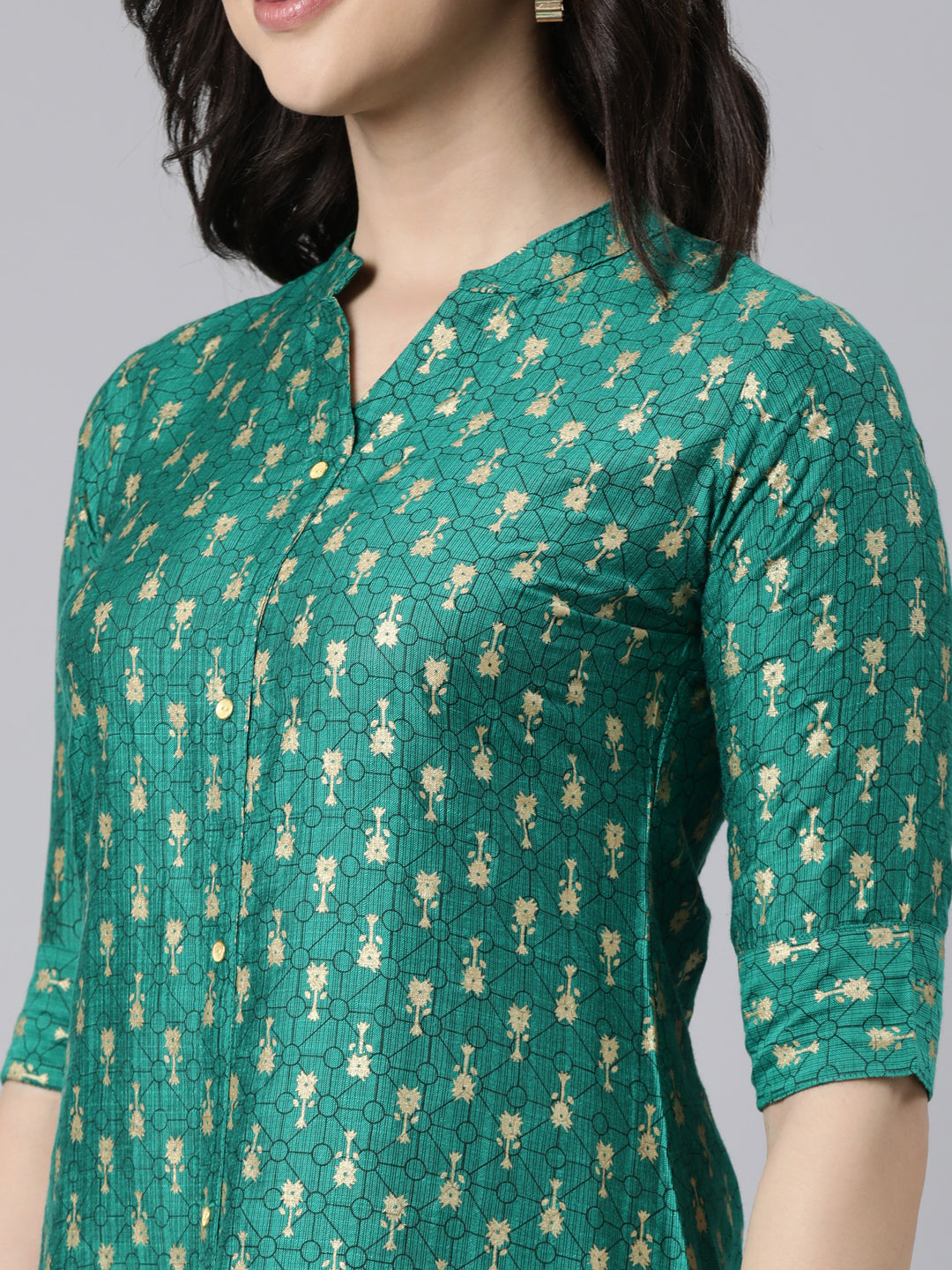 Neerus Green Regular Straight Woven Design Kurtas