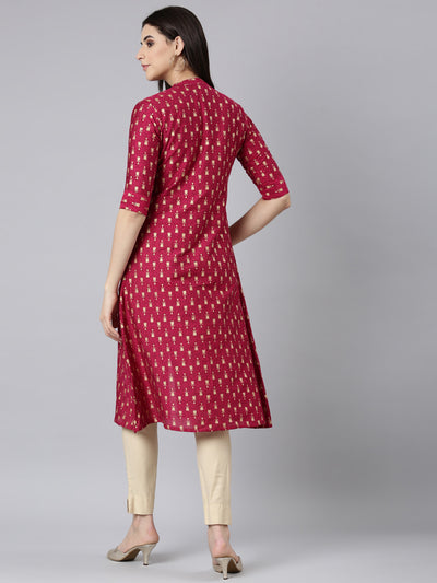 Neerus Pink Regular Straight Floral Kurtas