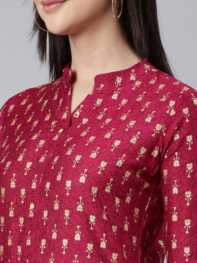 Neerus Pink Regular Straight Floral Kurtas