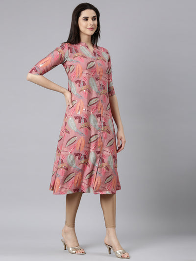 Neerus Pink Regular Straight Floral Kurtas