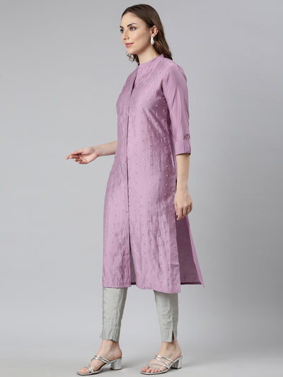 Neerus Lavender Panelled Straight Embellished Kurtas