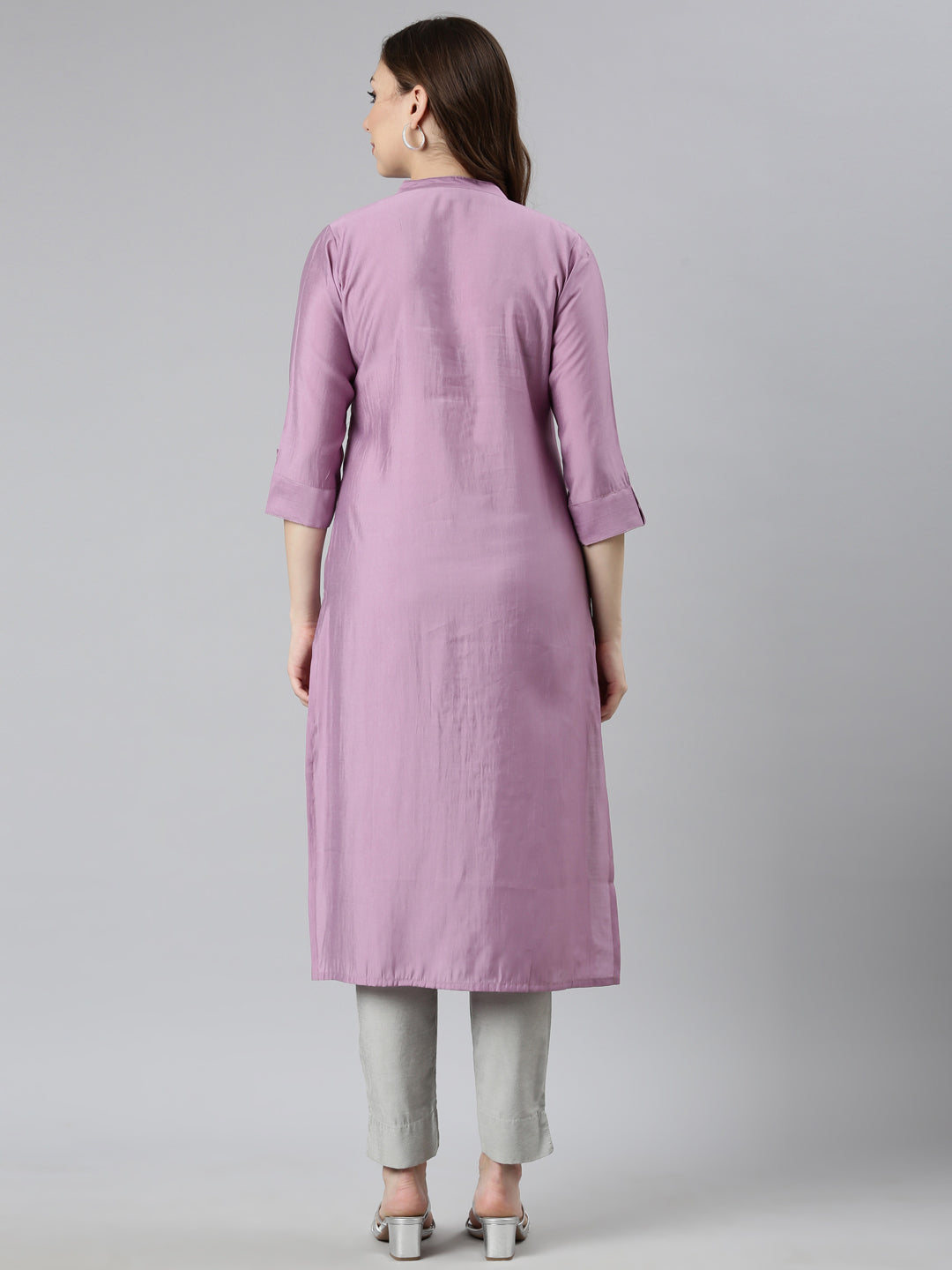 Neerus Lavender Panelled Straight Embellished Kurtas