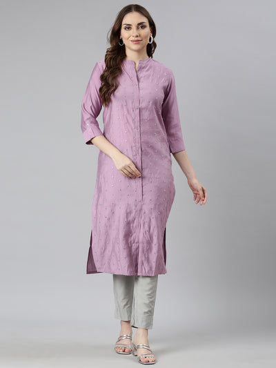 Neerus Lavender Panelled Straight Embellished Kurtas