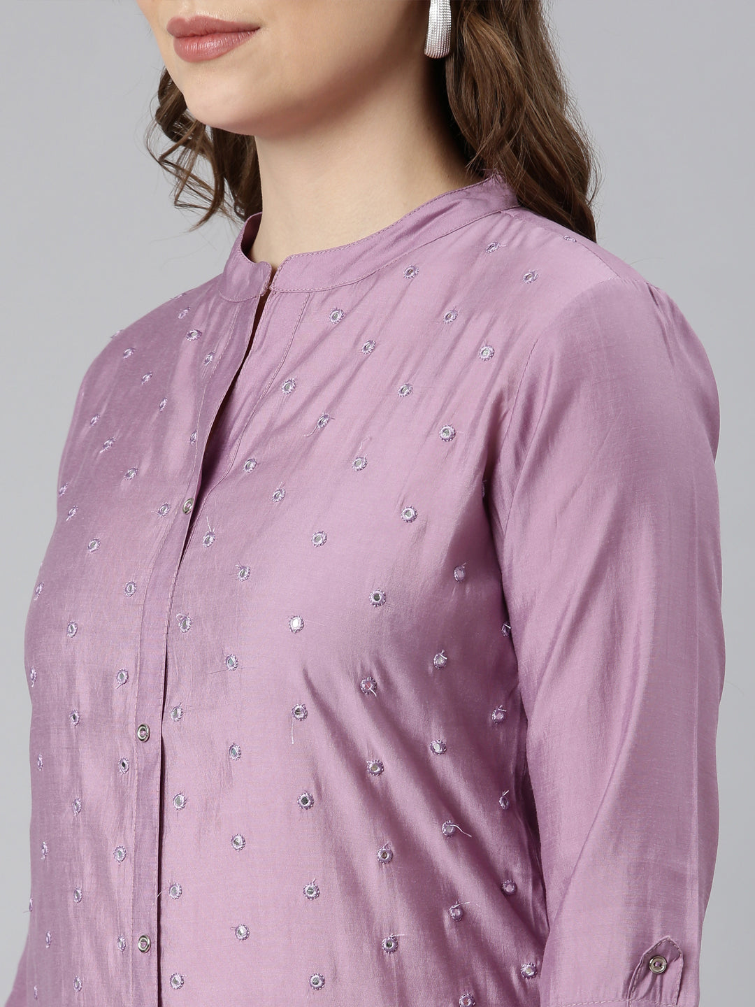 Neerus Lavender Panelled Straight Embellished Kurtas