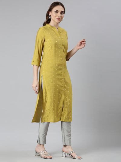 Neerus Green Panelled Straight Embellished Kurtas