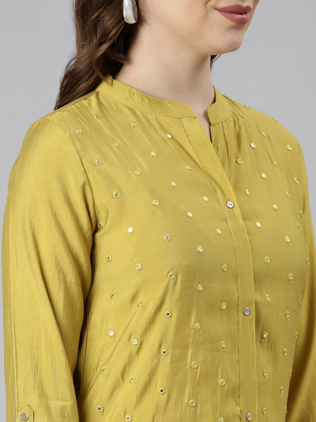 Neerus Green Panelled Straight Embellished Kurtas