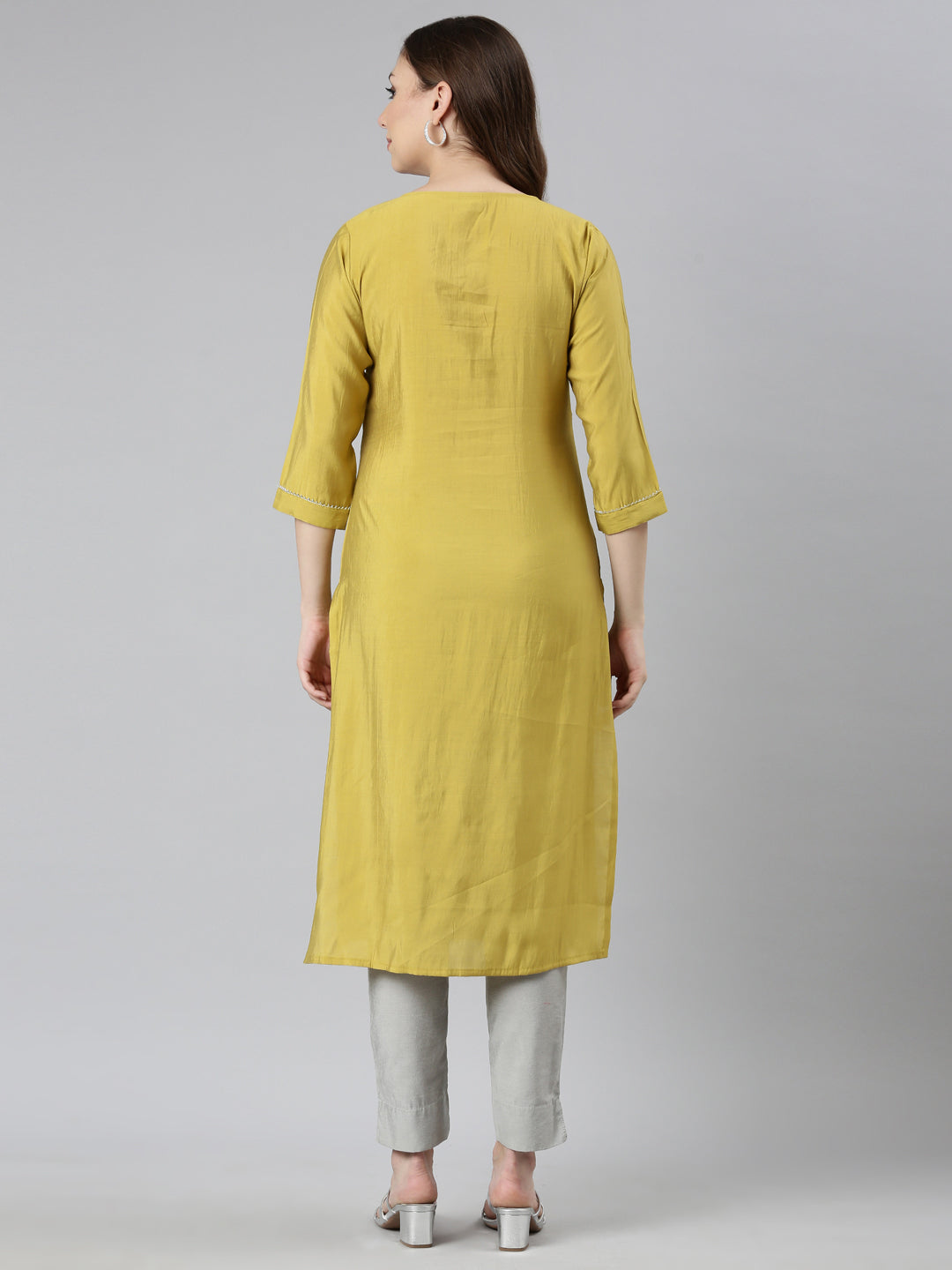 Neerus Green Panelled Straight Embellished Kurtas