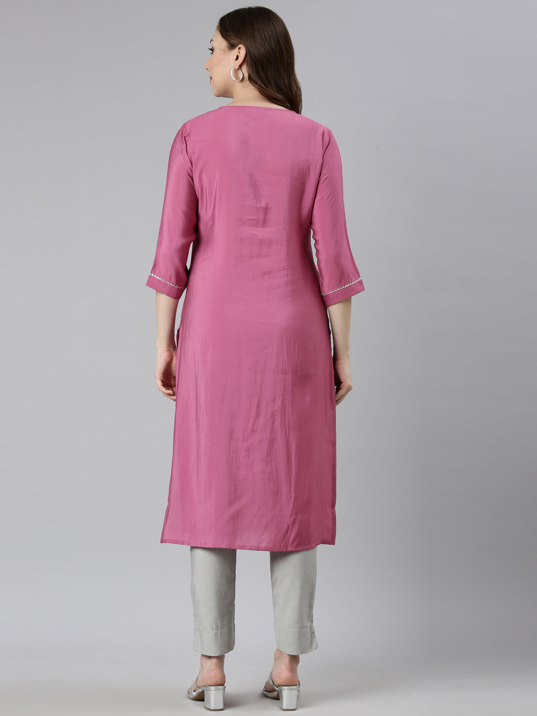 Neerus Pink Panelled Straight Embellished Kurtas