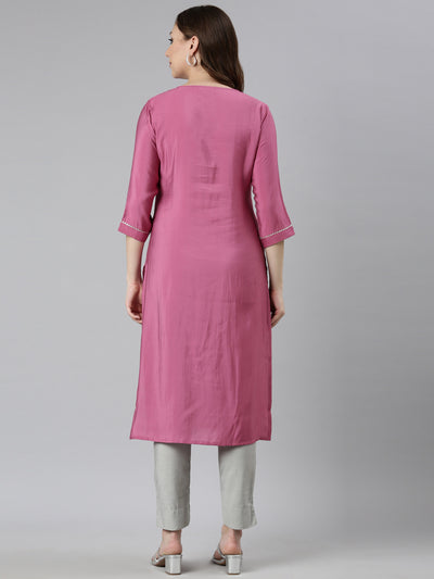 Neerus Pink Panelled Straight Embellished Kurtas