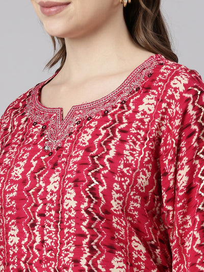 Neerus Pink Regular Straight Chevron Kurtas