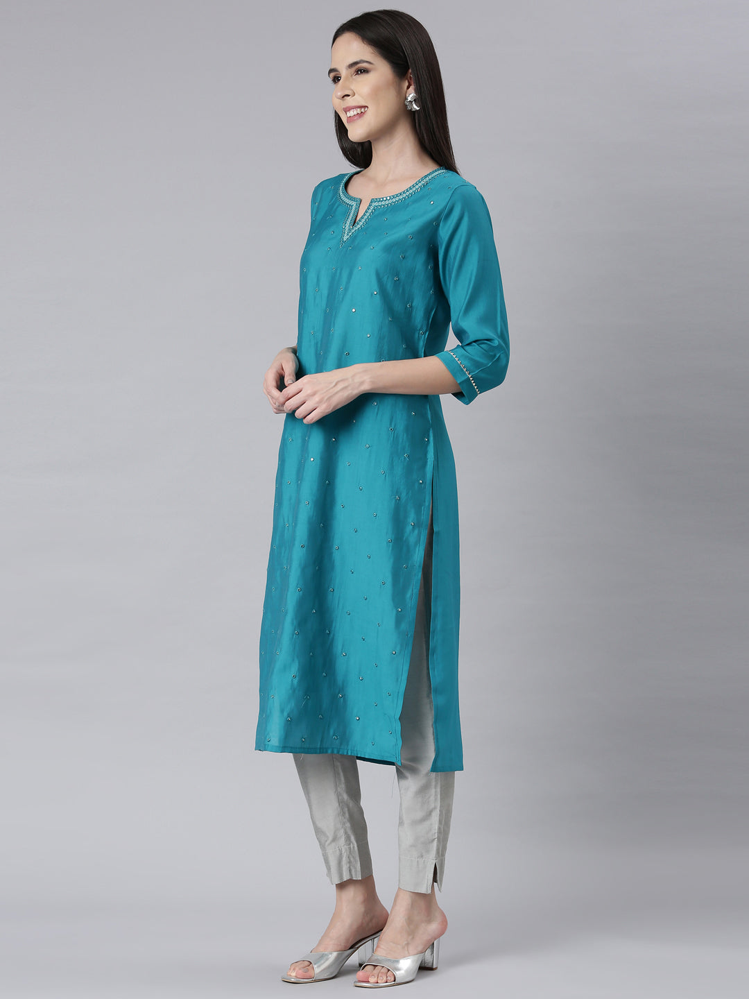 Neerus D Rama Panelled Straight Embellished Kurtas