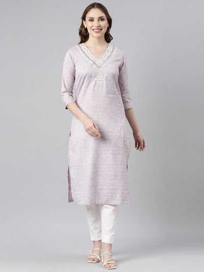 Neerus Grey Regular Straight Checked Kurtas