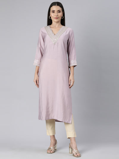 Neerus Lavender Regular Straight Solid Kurtas