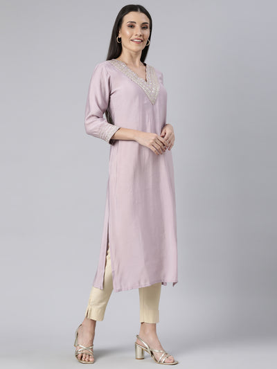 Neerus Lavender Regular Straight Solid Kurtas