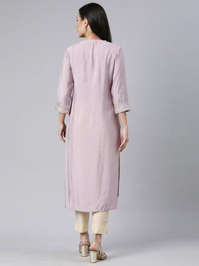 Neerus Lavender Regular Straight Solid Kurtas