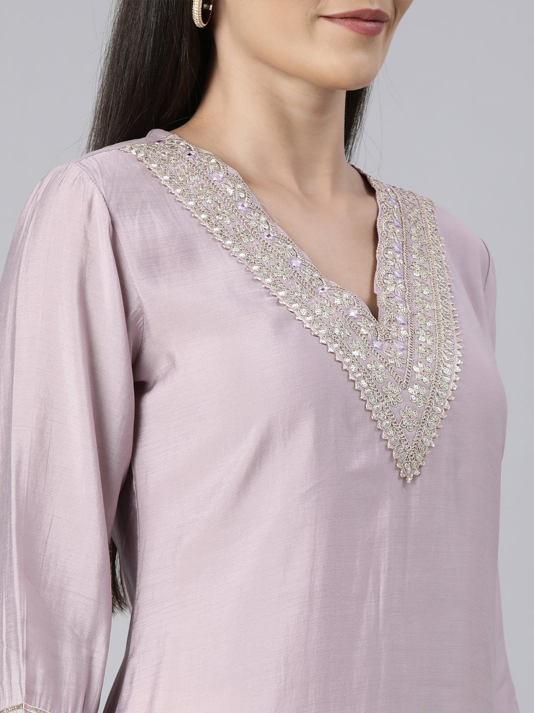 Neerus Lavender Regular Straight Solid Kurtas