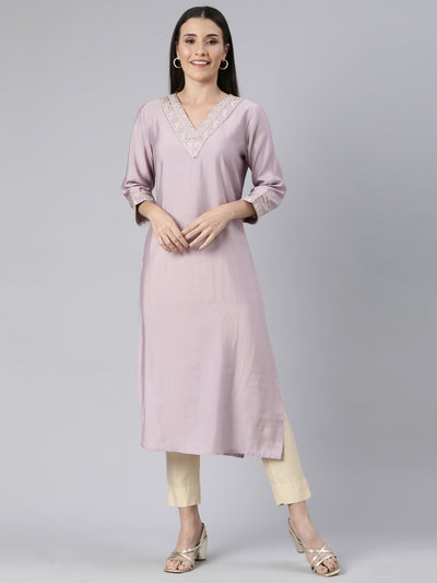 Neerus Lavender Regular Straight Solid Kurtas