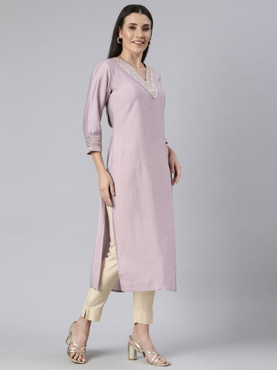 Neerus Lavender Regular Straight Solid Kurtas