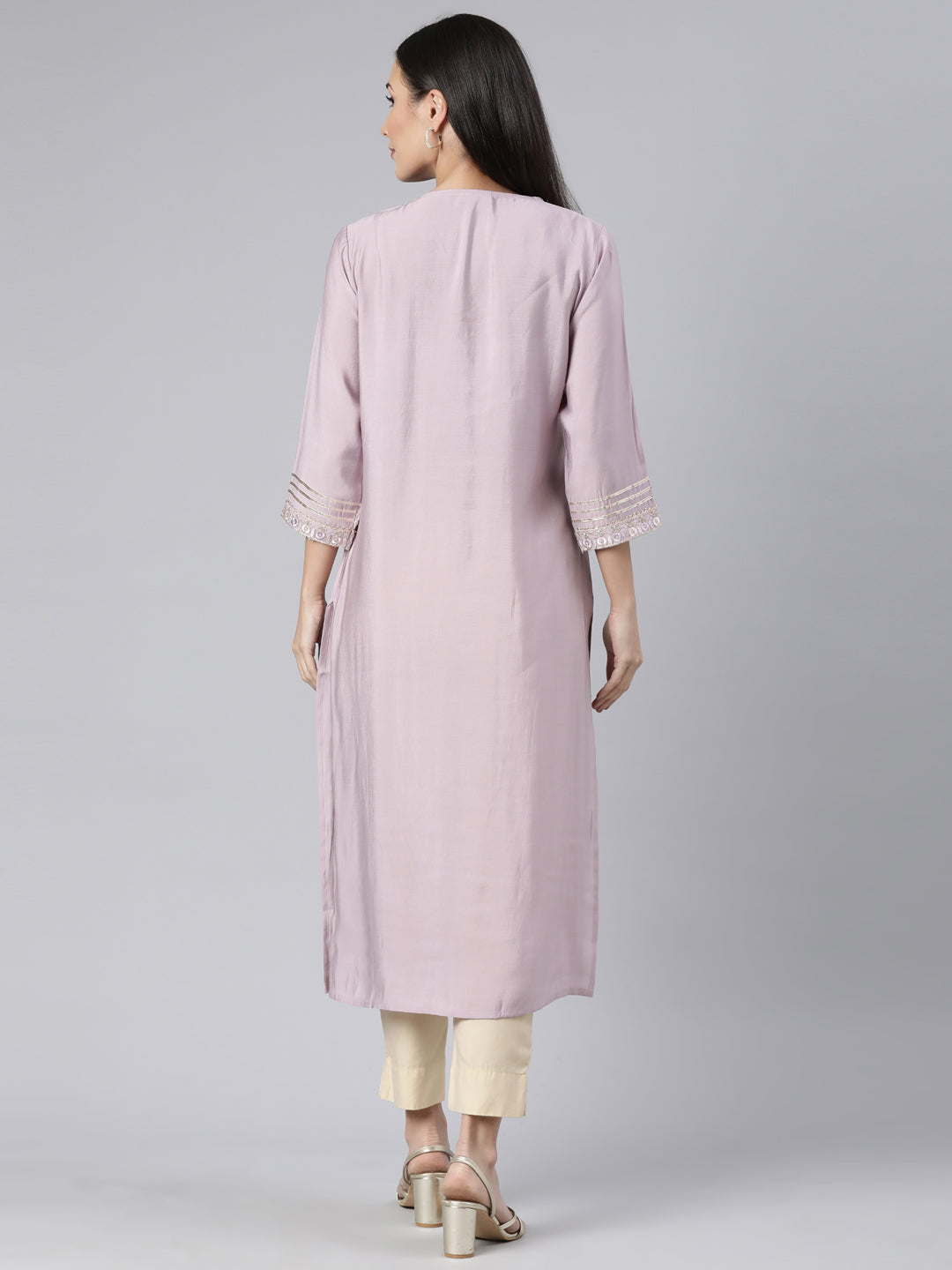 Neerus Lavender Regular Straight Solid Kurtas