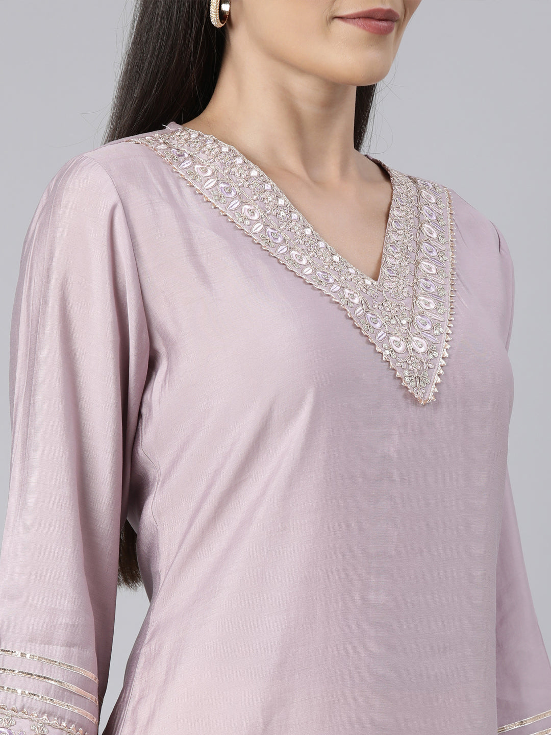 Neerus Lavender Regular Straight Solid Kurtas