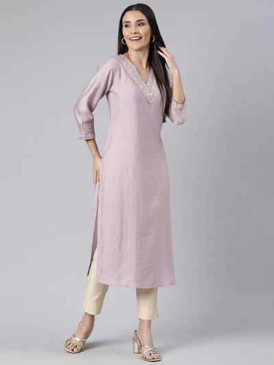 Neerus Lavender Regular Straight Solid Kurtas