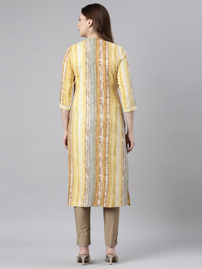 Neerus Yellow Panelled Straight Striped Kurtas