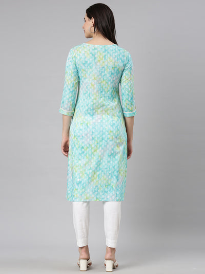 Neerus Turquoise Blue Regular Straight Paisley Kurtas