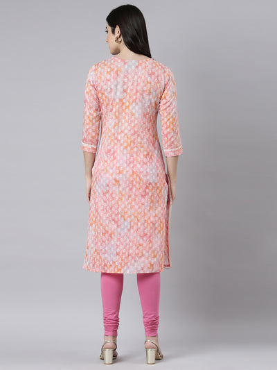 Neerus Orange Regular Straight Paisley Kurtas