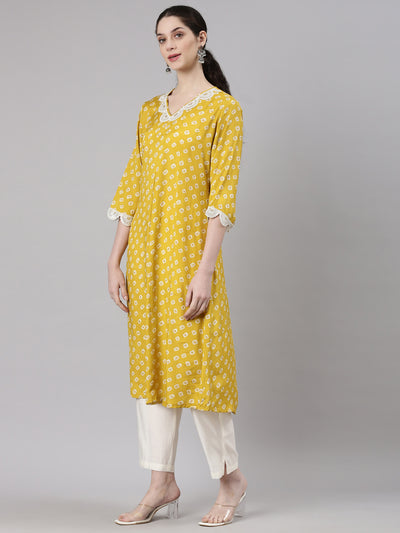 Neerus Yellow Straight Casual Kurta and Trouser