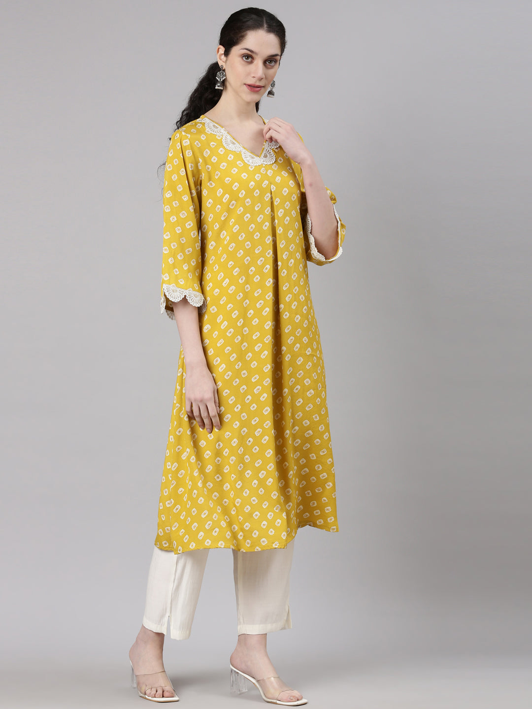 Neerus Yellow Straight Casual Kurta and Trouser