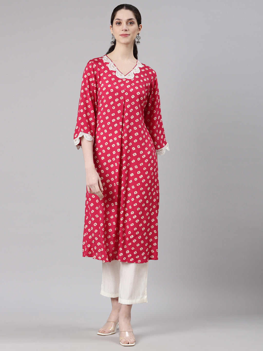 Neerus Pink Straight Casual Kurta and Trouser