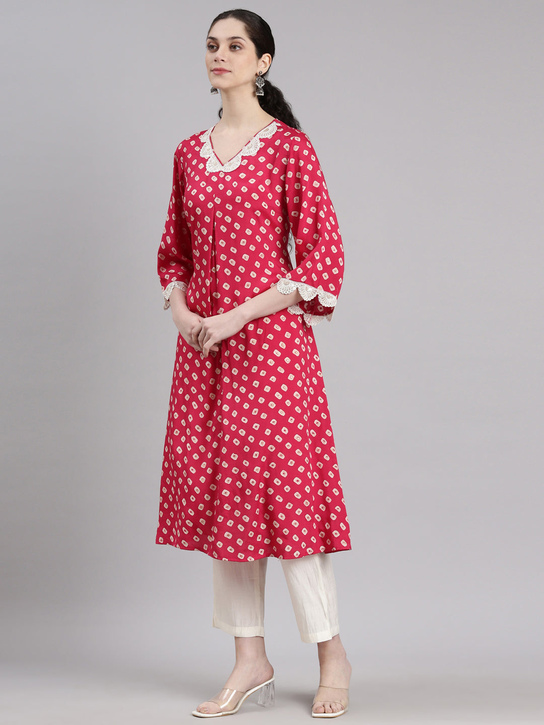 Neerus Pink Straight Casual Kurta and Trouser