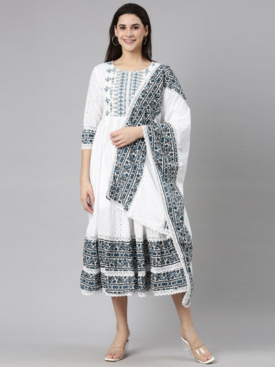 Neerus Blue Regular Anarkali Ethnic Motifs Kurtas