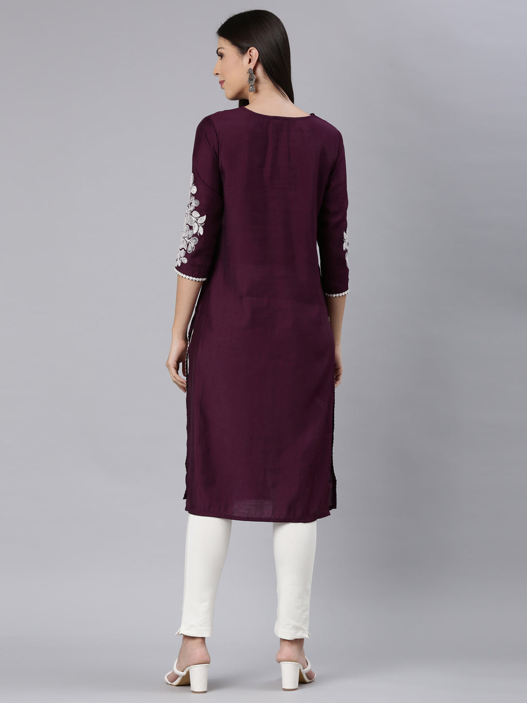 Neerus Purple Straight Casual Solid Straight Kurtas